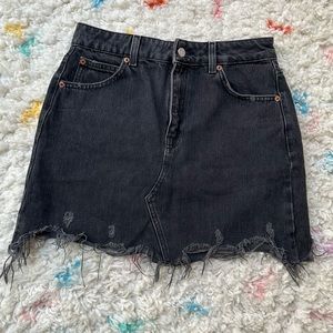 Topshop | Distressed Black Denim Mini Skirt